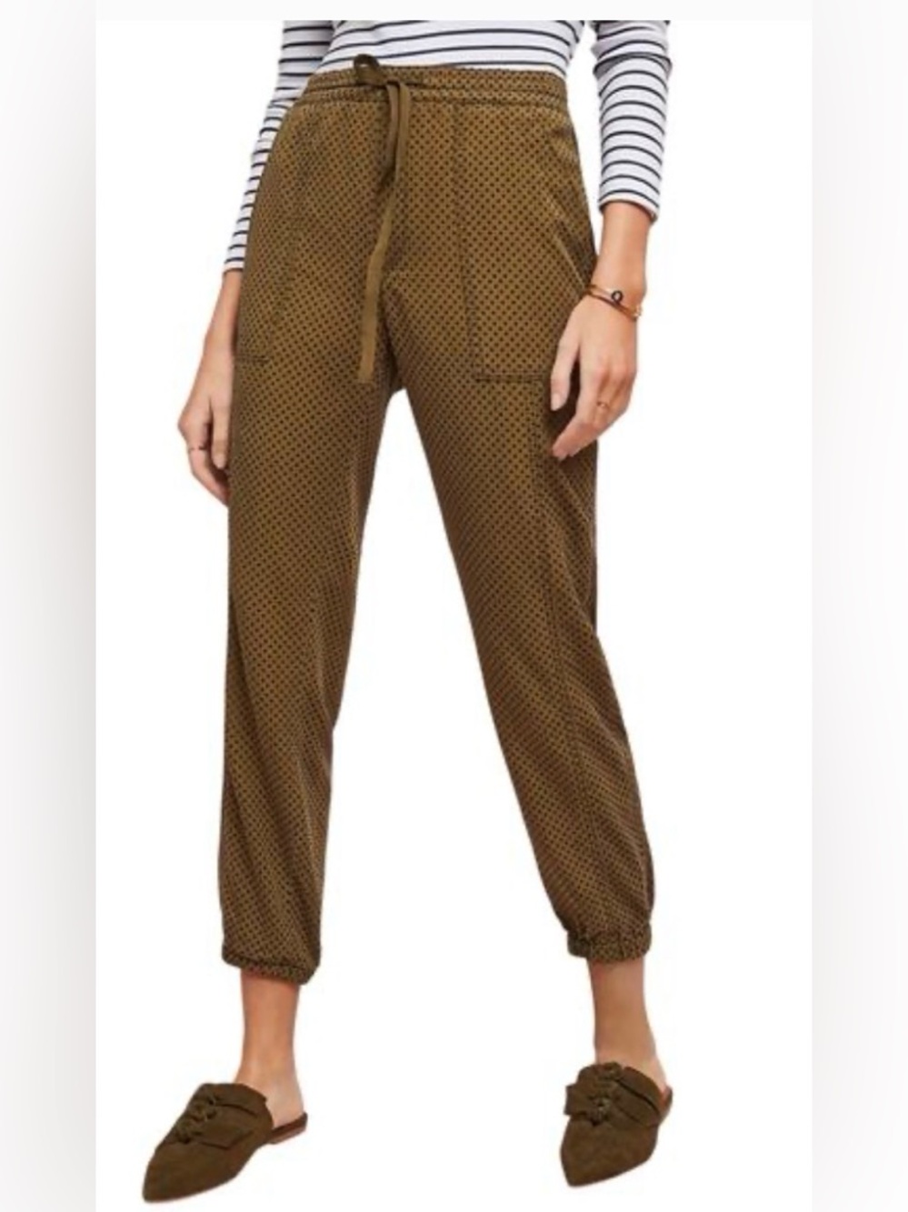 Anthropologie 🖤 Olive Green Polka Dot Jogger Pants
